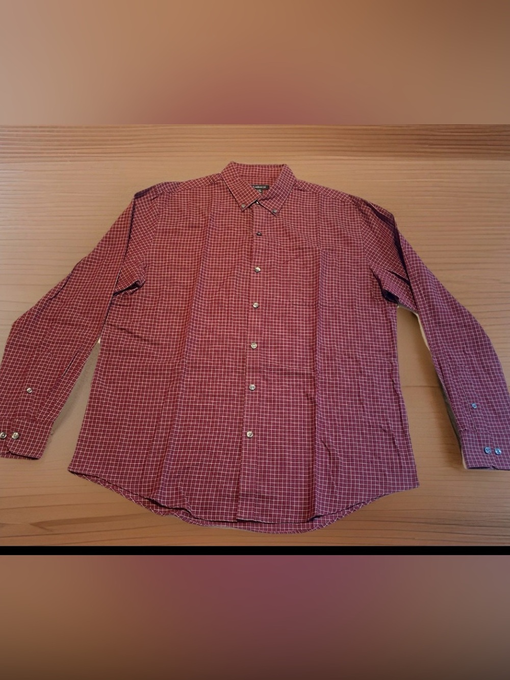 Van Heusen Mens Shirt Large 16-16.5  Burgundy Long Sleeve